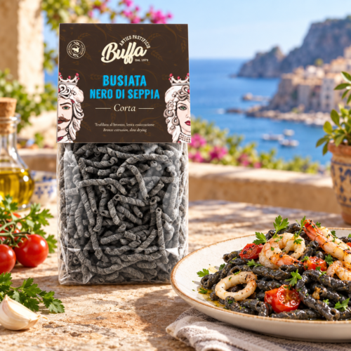 Cuttlefish ink busiata pasta 100% Sicilian wheat 500 g